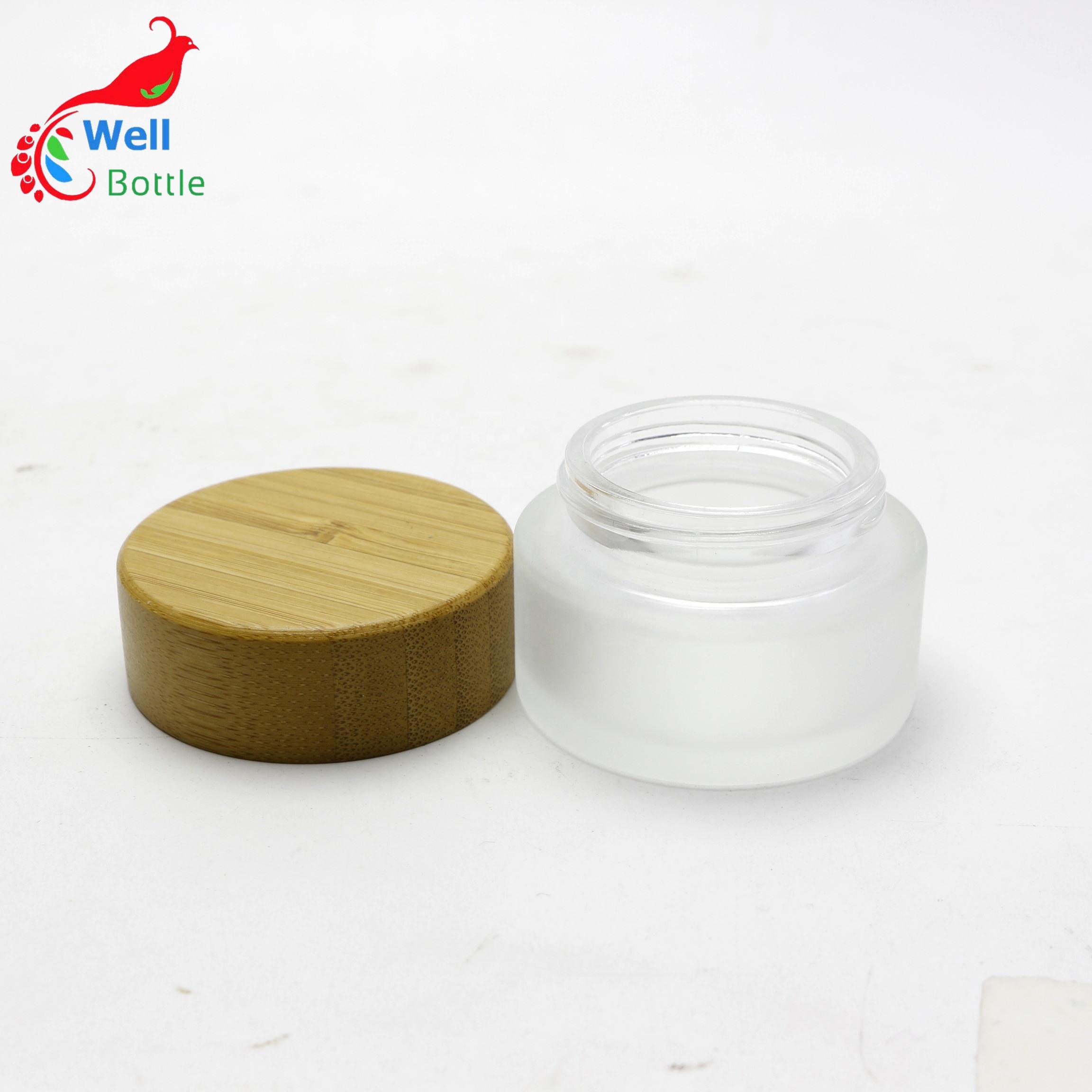 factory wholesale cosmetic bamboo jar clear frosted glass cream jar BJ-021RL