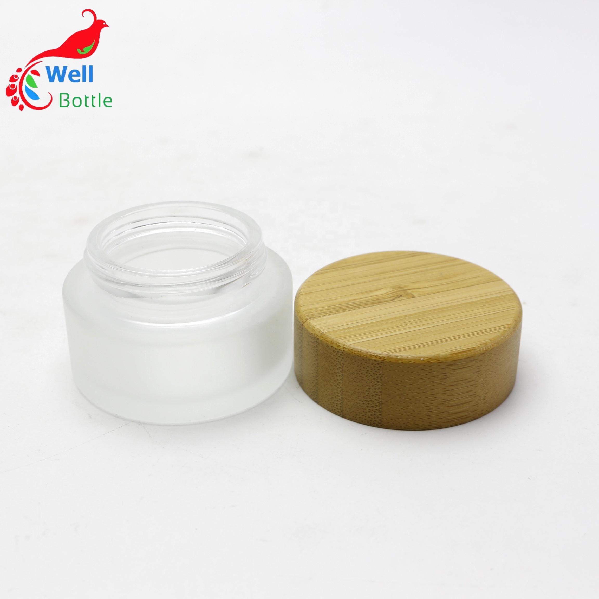 factory wholesale cosmetic bamboo jar clear frosted glass cream jar BJ-021RL