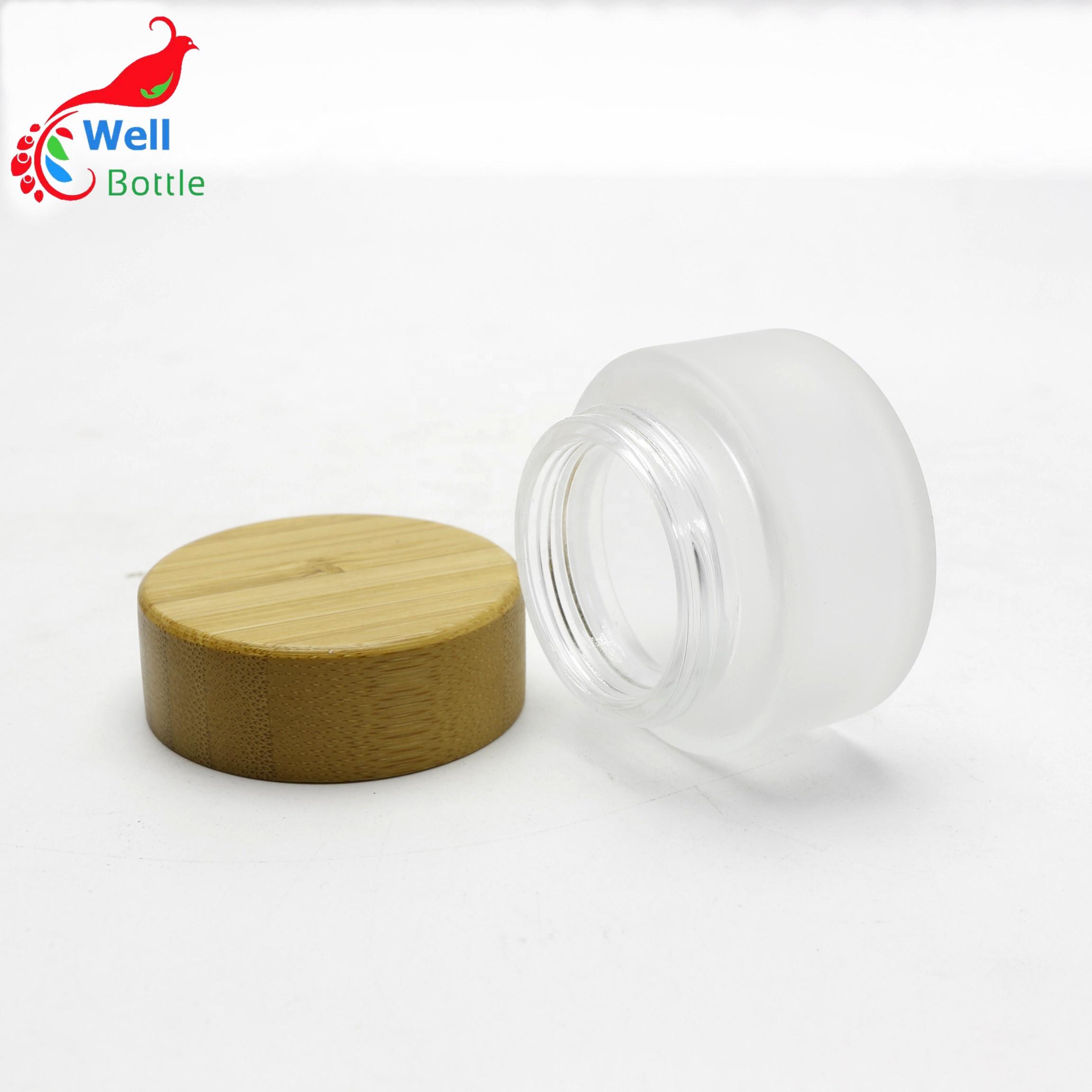 factory wholesale cosmetic bamboo jar clear frosted glass cream jar BJ-021RL