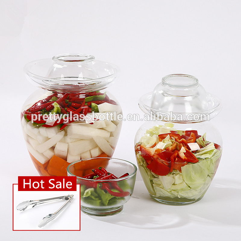 factory wholesale empty transparent home storage kimchi glass canister  canned food glass pickle storage jar with lid