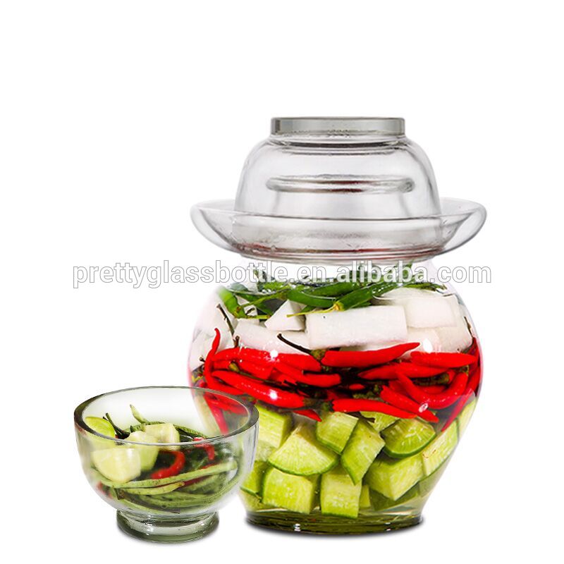 factory wholesale empty transparent home storage kimchi glass canister canned food glass pickle storage jar with lid