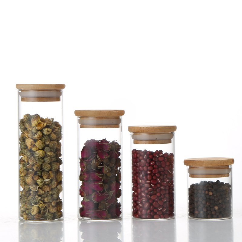 factory wholesale high borosilicate glass container food grade candies jar butter jar diverse size with bamboo cover