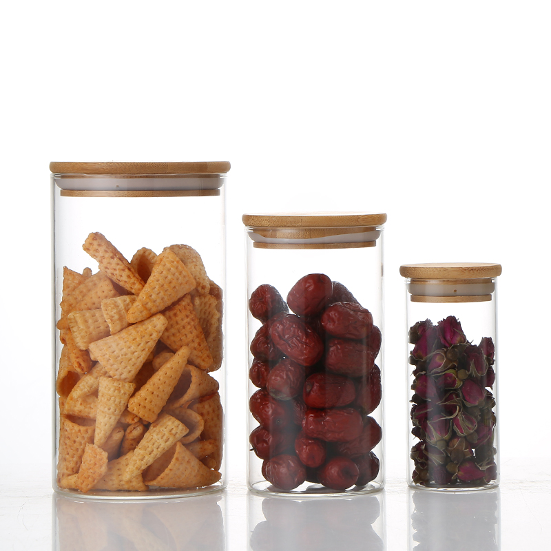 factory wholesale high borosilicate glass container food grade candies jar butter jar diverse size with bamboo cover