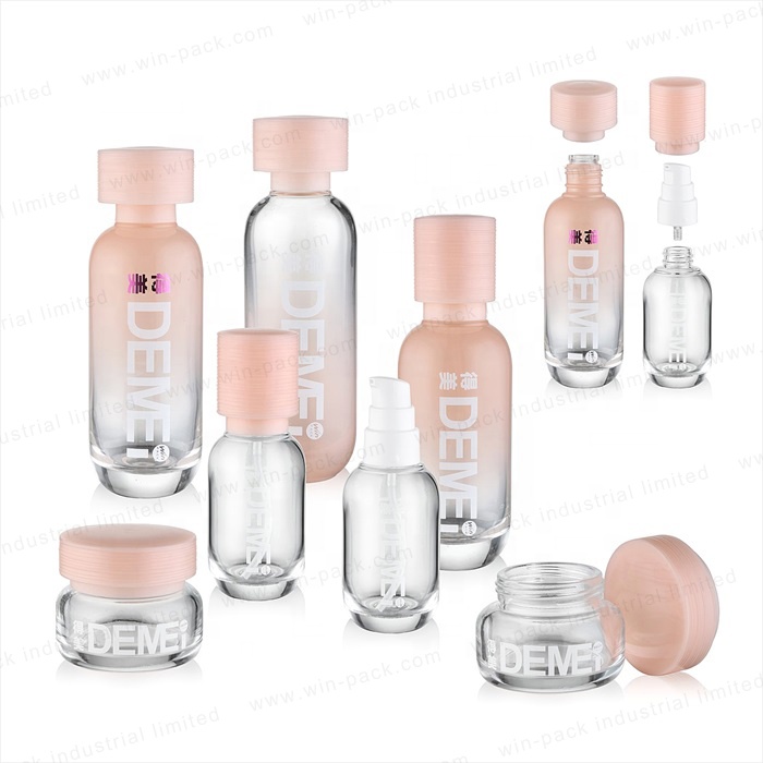 factory wholesale high quality clear pink color 50ml 100ml 110ml 130ml 140ml glass lotion pump bottle filler with pink cap