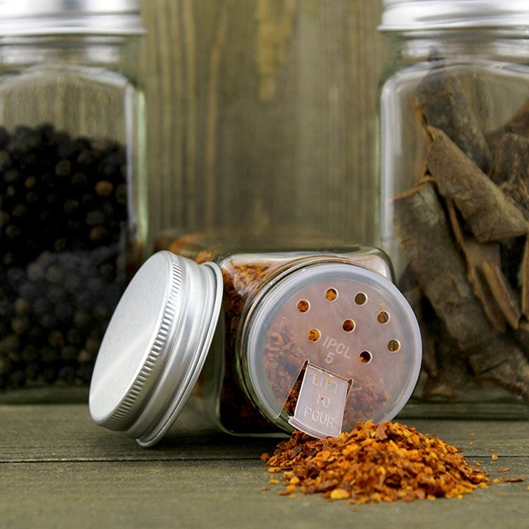 factory wholesale transparent customized size square empty spice storage glass Jar with holes on the lid