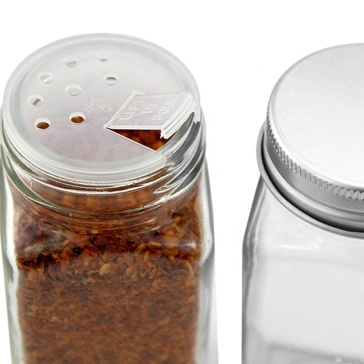 factory wholesale transparent customized size square empty spice storage glass Jar with holes on the lid