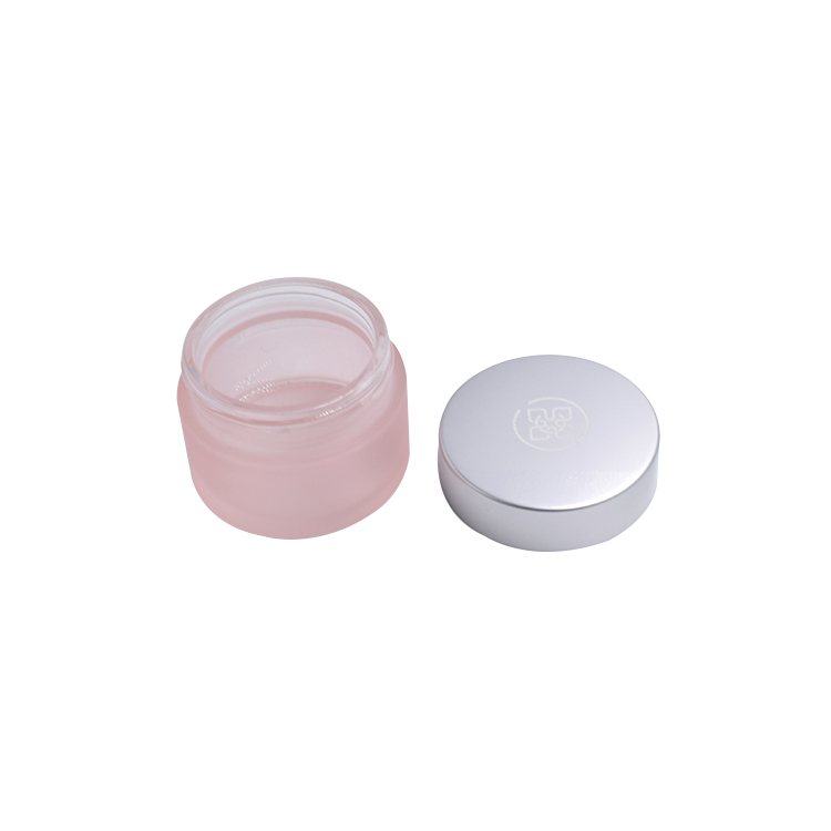fancy 50g 30g 15g glass bottle packaging matte pink glass cream jar with aluminum silver lid