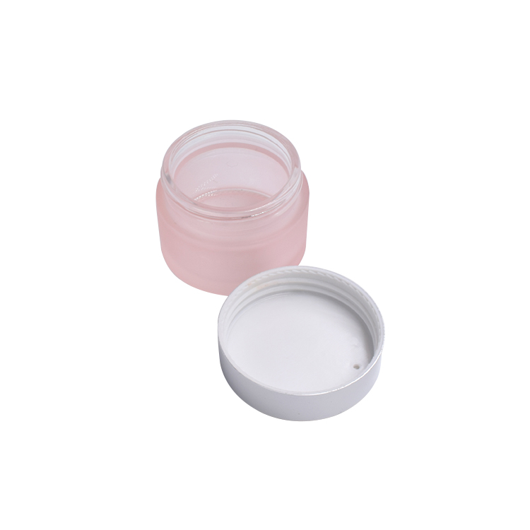 fancy 50g 30g 15g glass bottle packaging matte pink glass cream jar with aluminum silver lid