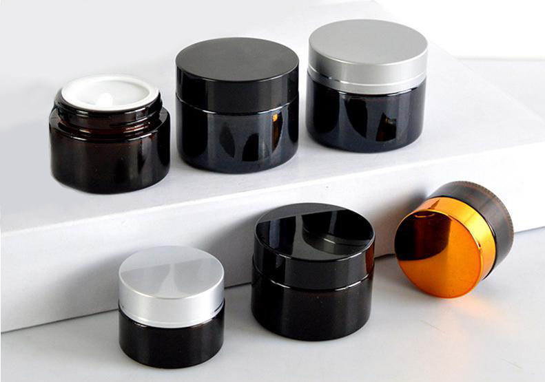 fancy black Personal care packaging amber 30g 50g cream glass cosmetic jar