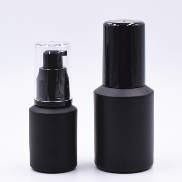 fancy black pump bottle glass 30ml empty cosmetics packaging bottle for man skincare protect face lotion