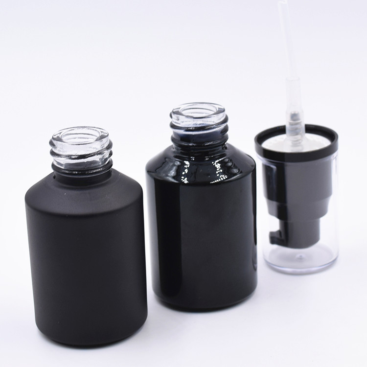 fancy black pump bottle glass 30ml empty cosmetics packaging bottle for man skincare protect face lotion