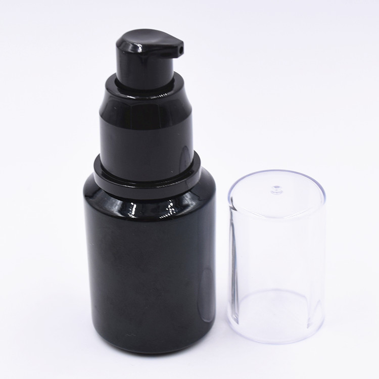 fancy black pump bottle glass 30ml empty cosmetics packaging bottle for man skincare protect face lotion