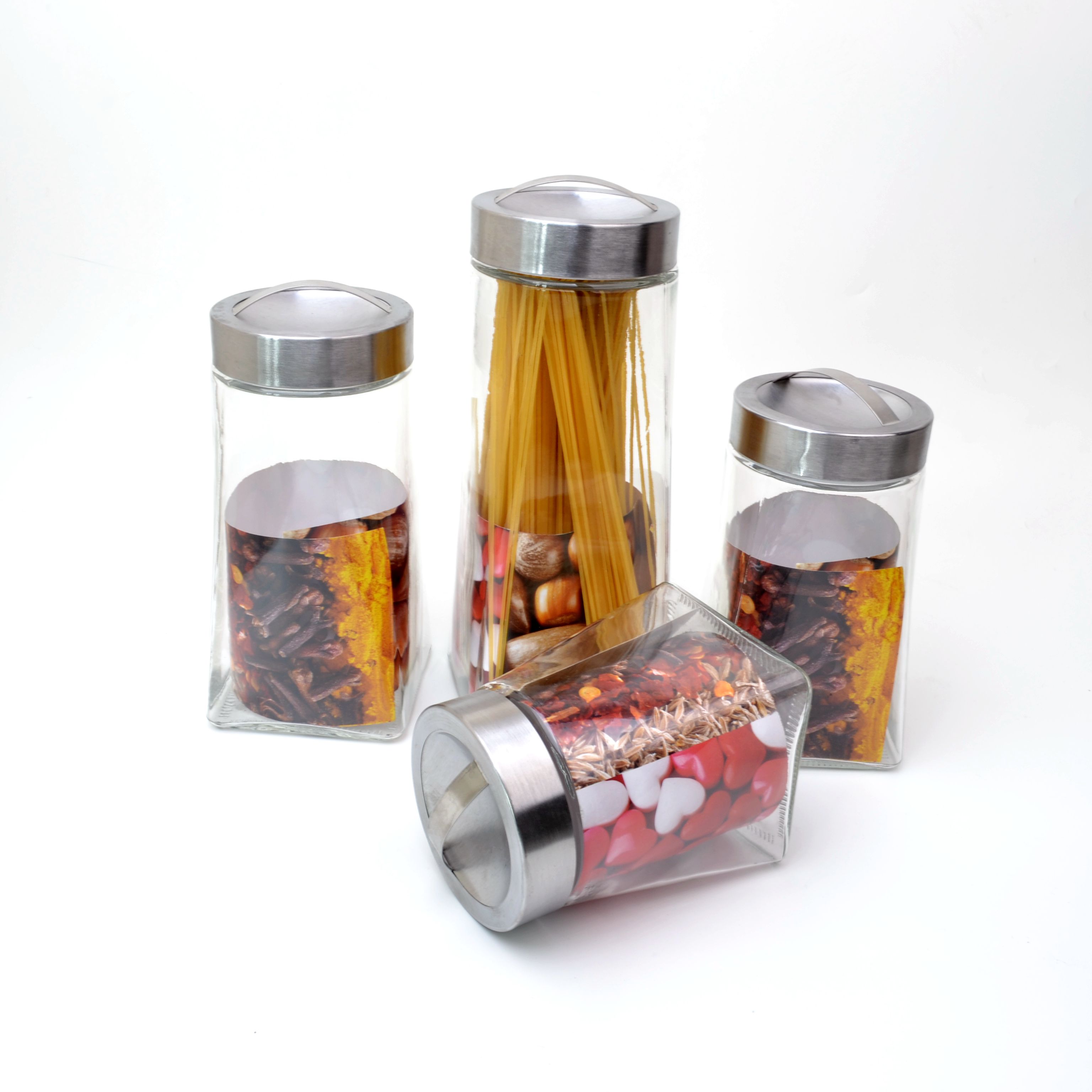 fancy cheap big tall transparent coffee food glass canister jars with stainless steel screw top lid
