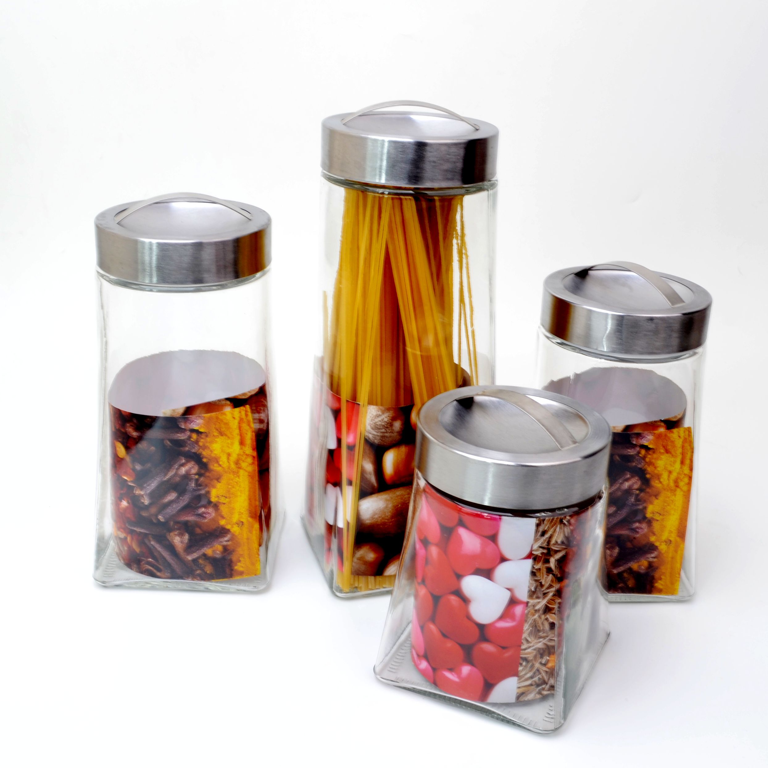 fancy cheap big tall transparent coffee food glass canister jars with stainless steel screw top lid