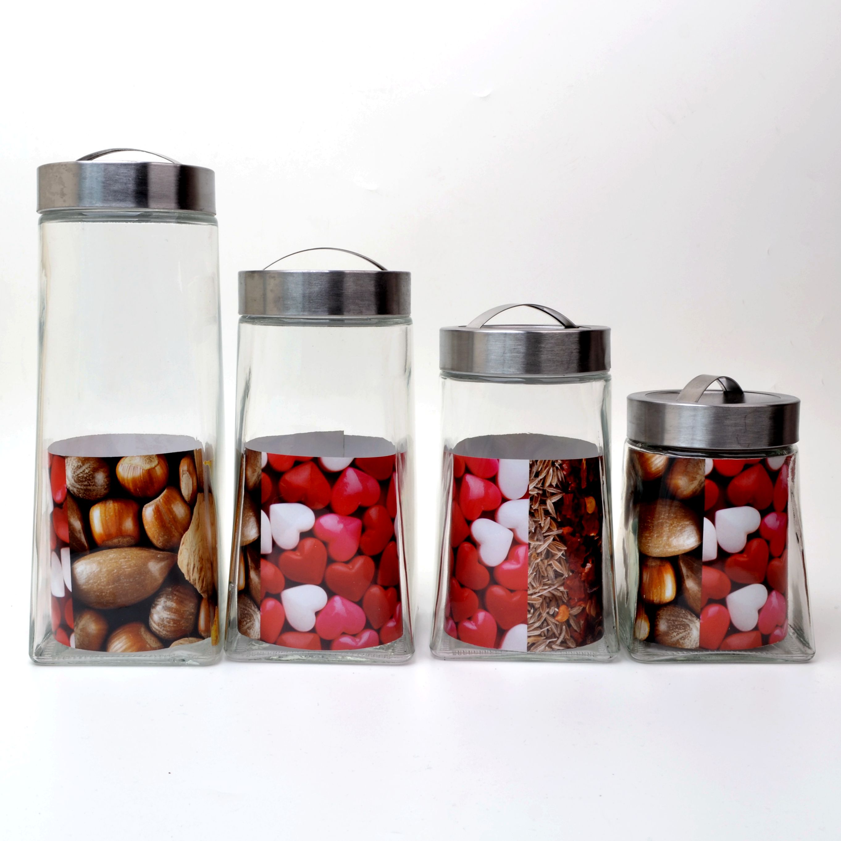 fancy cheap big tall transparent coffee food glass canister jars with stainless steel screw top lid