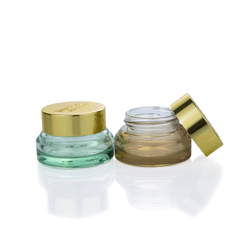 fancy cosmetic glass jar 15g 30g 50g 100g empty semi clear grey color anti aging cream glass jar with gold aluminum screw lid