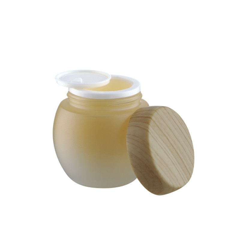 fancy cosmetic glass jars 30g 50g gradient yellow oval shape double walls glass jar cream lip balm lotion storage bottle