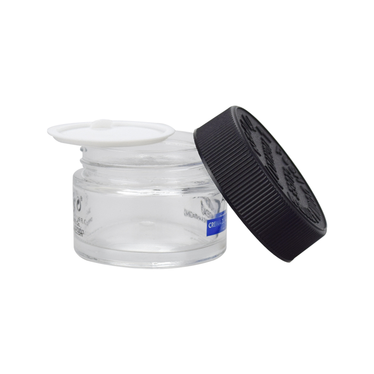 fancy cosmetic packaging 20g 30g 50g clear glass bottle weed jar medical jar glass with child safety cap wholesale