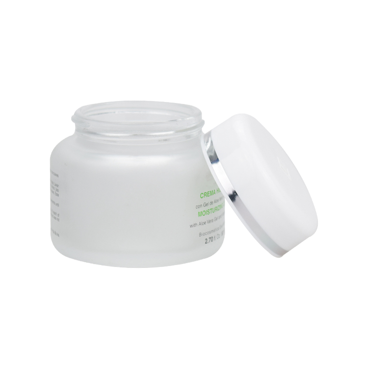 fancy cosmetic packaging custom molded 80ml cream glass jar unique shaped 80g frosted glass jar with white lid