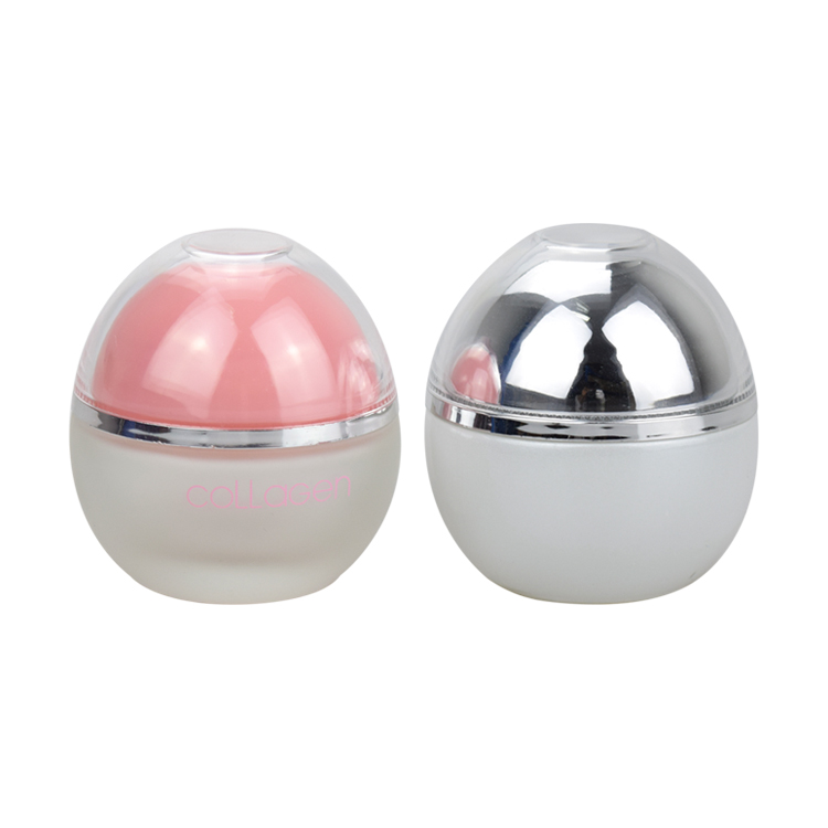 fancy cute frosted cream jar opaque white oval jar 50ml ball shape cosmetic jar with shiny silver lid