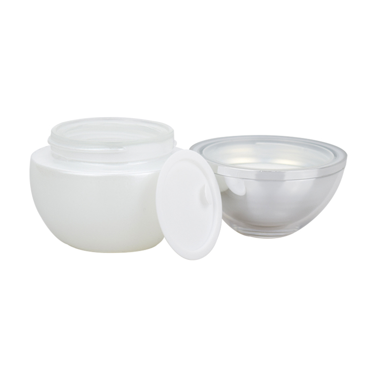 fancy cute frosted cream jar opaque white oval jar 50ml ball shape cosmetic jar with shiny silver lid