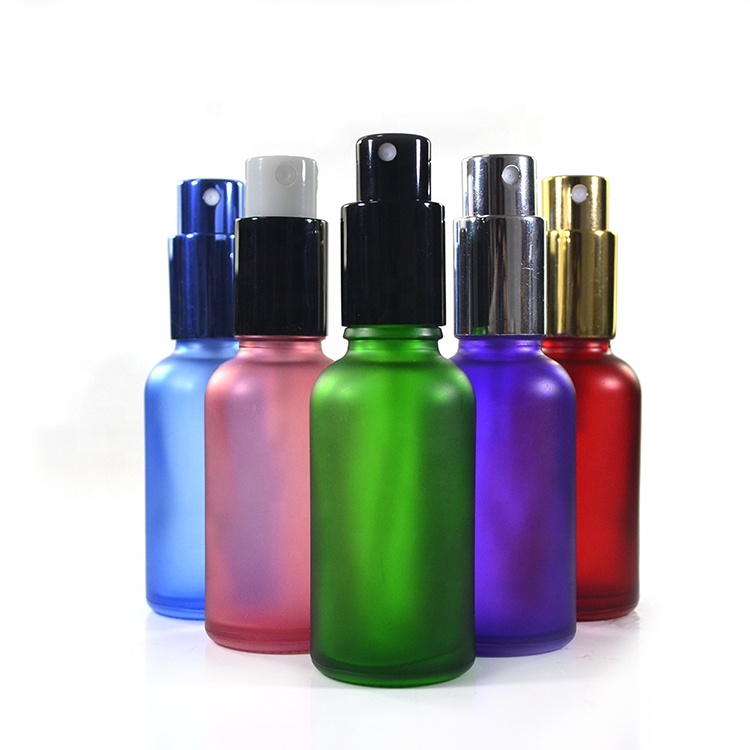 fancy empty 30ml blue red green pink glass frosted mist spray perfume bottle with pump cap