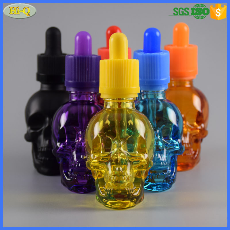 fancy essential oil glass bottle 30ml seal cap tamper evident skull dropper bottle