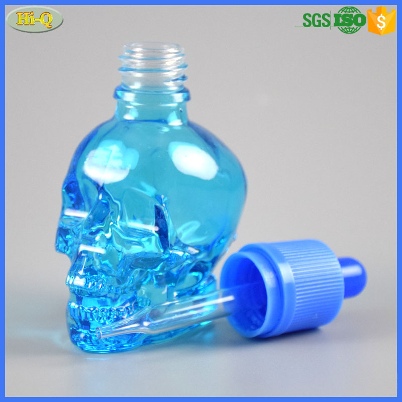 fancy essential oil glass bottle 30ml seal cap tamper evident skull dropper bottle