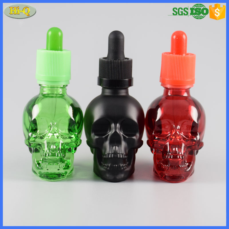 fancy essential oil glass bottle 30ml seal cap tamper evident skull dropper bottle
