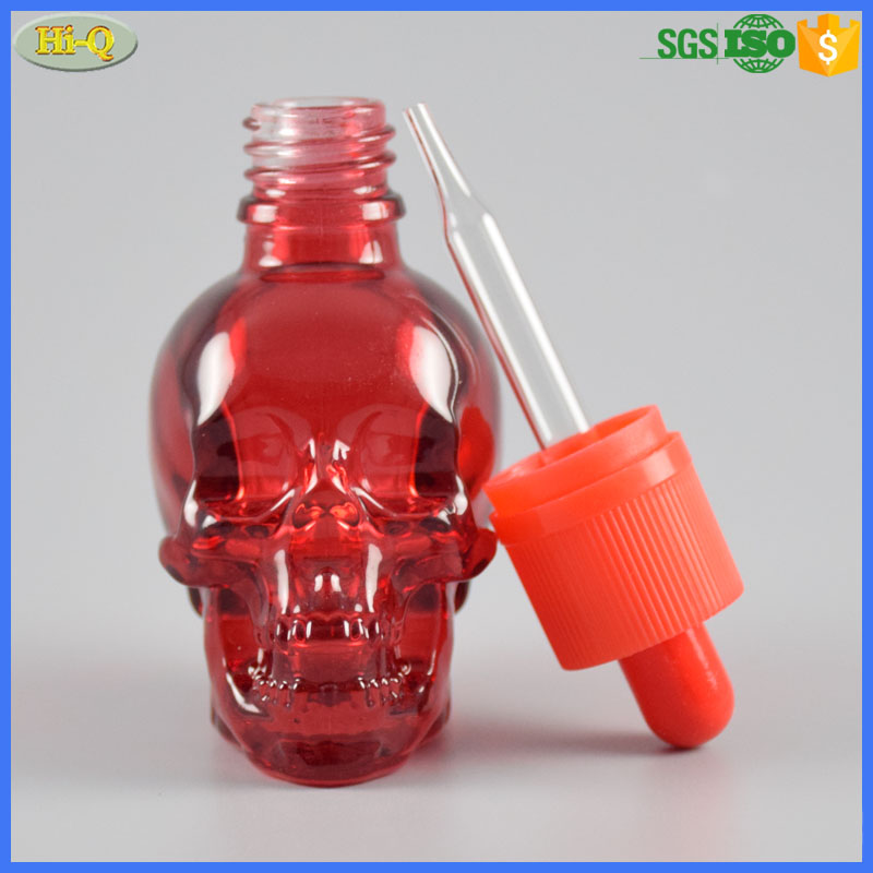 fancy essential oil glass bottle 30ml seal cap tamper evident skull dropper bottle