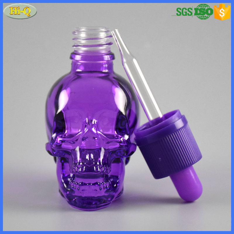 fancy essential oil glass bottle 30ml seal cap tamper evident skull dropper bottle