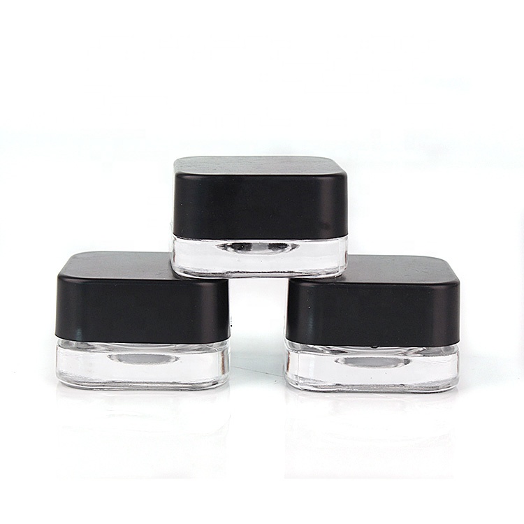 fancy quality square shaped eye cream glass jar 5ml with leakproof screw plastic cap