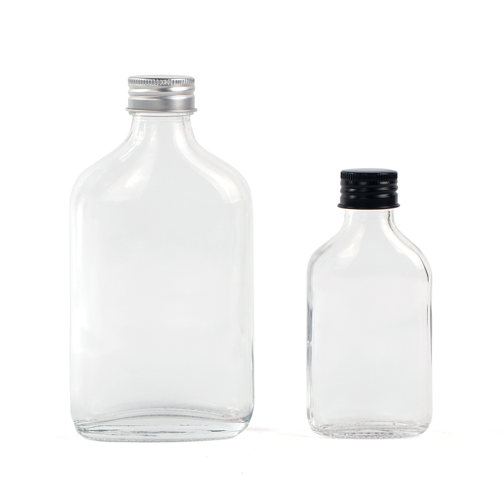 flat glass beverage cold brew coffee juice bottles with screw aluminum lids
