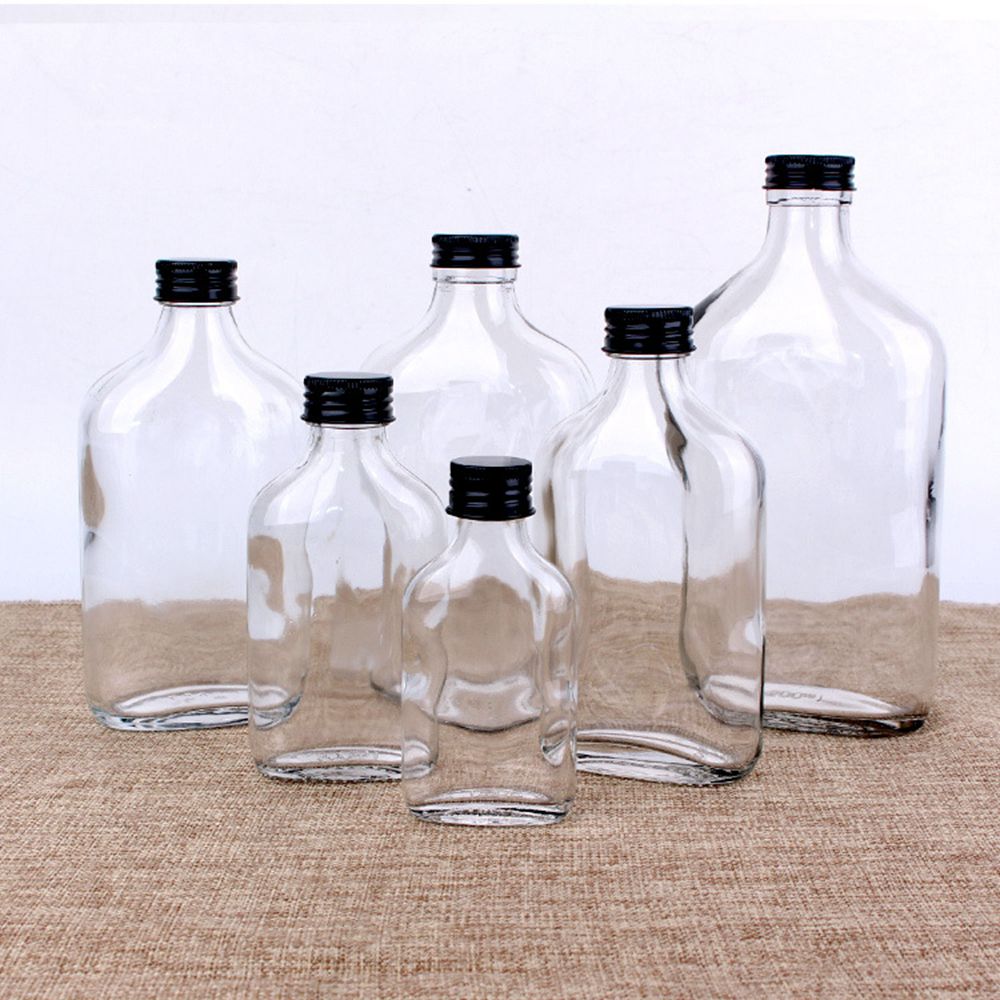 flat glass beverage cold brew coffee juice bottles with screw aluminum lids