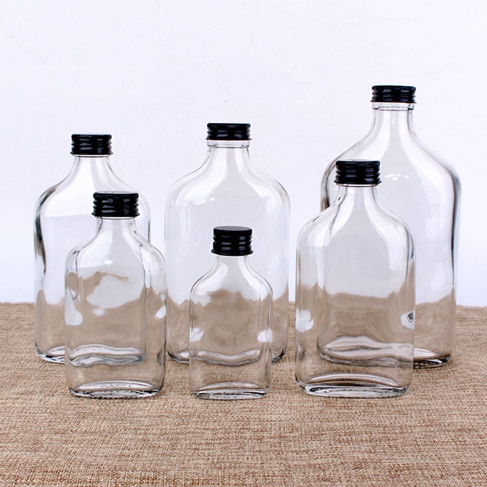 flat glass beverage cold brew coffee juice bottles with screw aluminum lids
