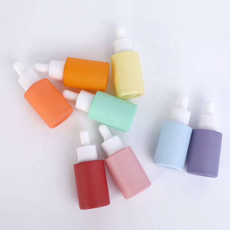 flat shoulder cylinder shape white pink blue purple skin care serum bottle 30ml glass dropper bottle