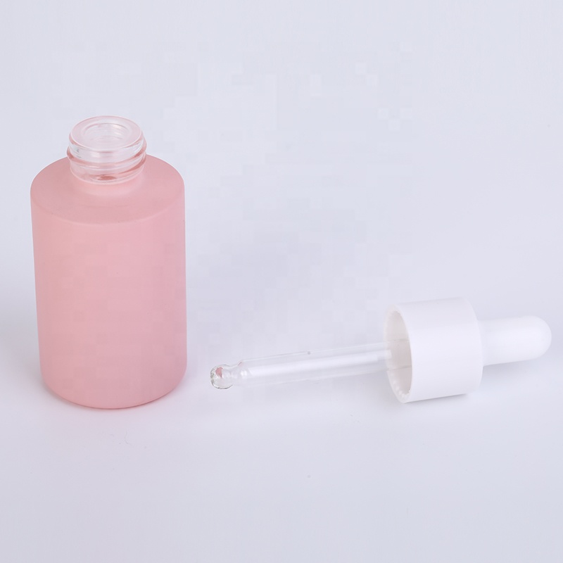 flat shoulder cylinder shape white pink blue purple skin care serum bottle 30ml glass dropper bottle