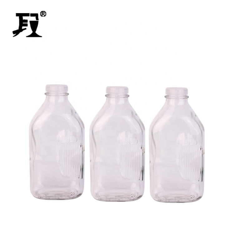 flat square shape 2000ml 2 liter milk glass bottle with plastic cap