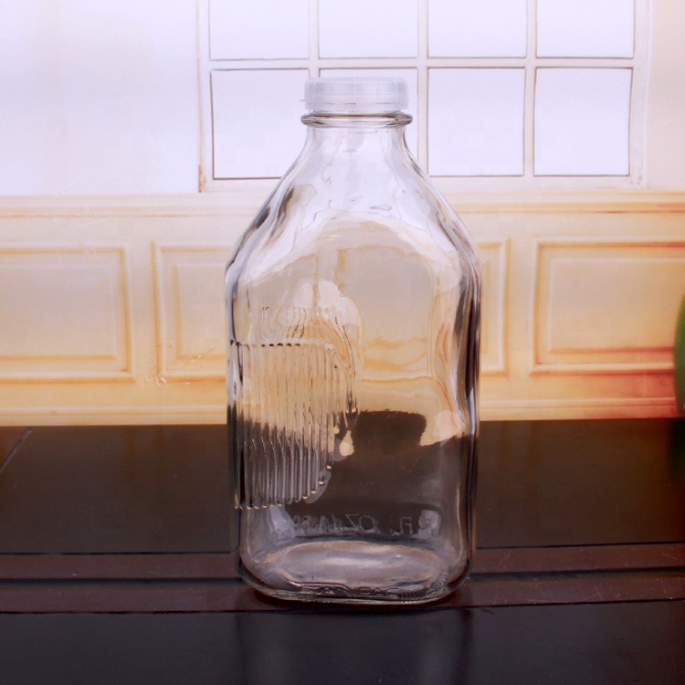 flat square shape 2000ml 2 liter milk glass bottle with plastic cap