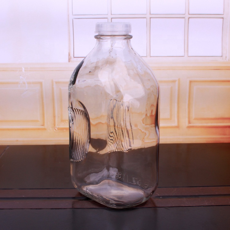 flat square shape 2000ml 2 liter milk glass bottle with plastic cap