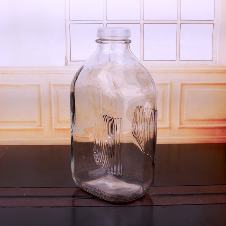 flat square shape 2000ml 2 liter milk glass bottle with plastic cap