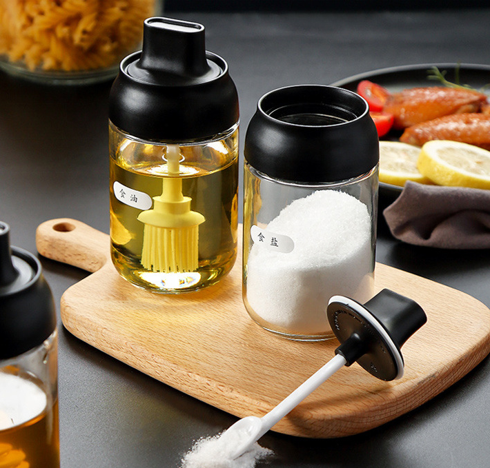 flavouring  honey bee spice pepper jar set oil 250ml chili sauce glass bottle packaging with white silicone brush stick spoon