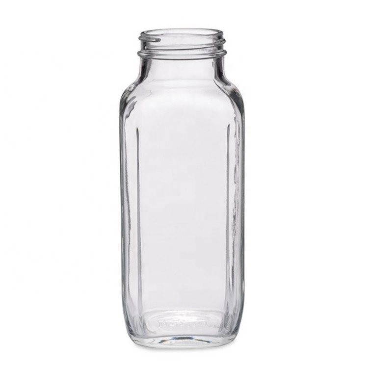flint glass french square 16oz cold brew fruit vegetable juice bottle with plastic screw cap for kombuhca milk tea drinking