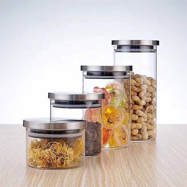 food glass storage jar airtight canister spices bulk products tea coffee container with stainless steel lid for candy cookie