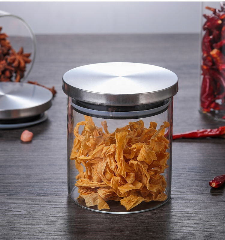 food glass storage jar airtight canister spices bulk products tea coffee container with stainless steel lid for candy cookie