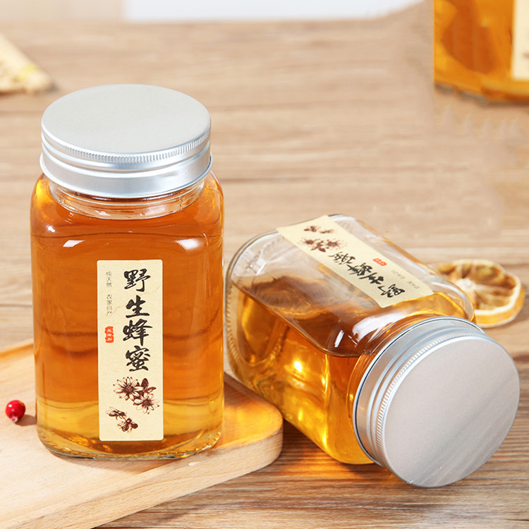 food grade 200ml 380ml 500ml 730ml empty square glass honey jar with aluminum cap