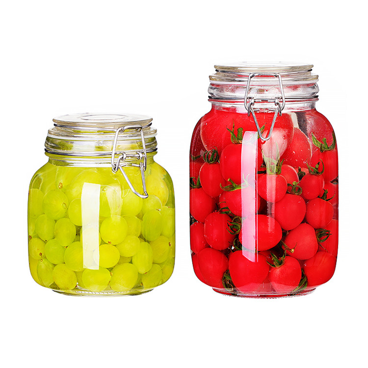 food grade 500ml-3000ml clear square sealed glass jar with clip top lid