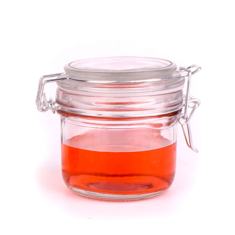 food grade clear airtight glass storage jar with metal clip top lid