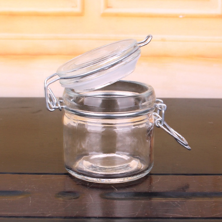 food grade clear airtight glass storage jar with metal clip top lid