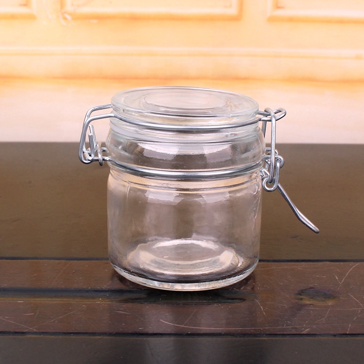 food grade clear airtight glass storage jar with metal clip top lid